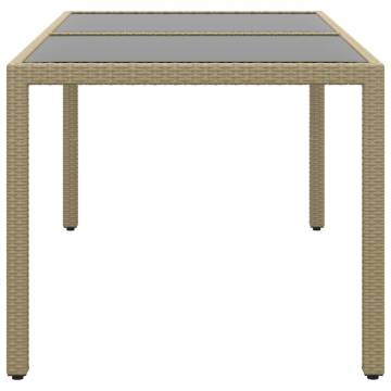 Stylish Garden Table 150x90 cm | Tempered Glass & Rattan Beige