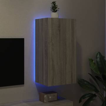 TV Wall Cabinet with LED Lights - Grey Sonoma