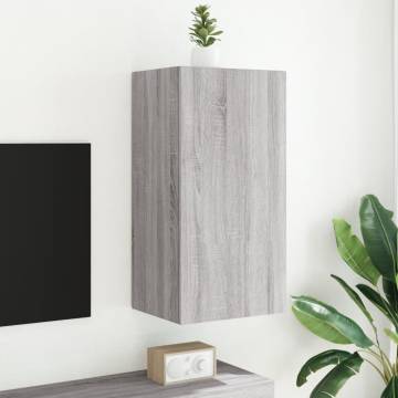 TV Wall Cabinet with LED Lights - Grey Sonoma