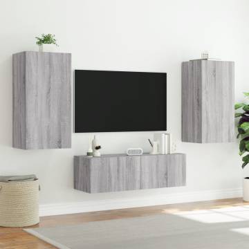 TV Wall Cabinet with LED Lights - Grey Sonoma