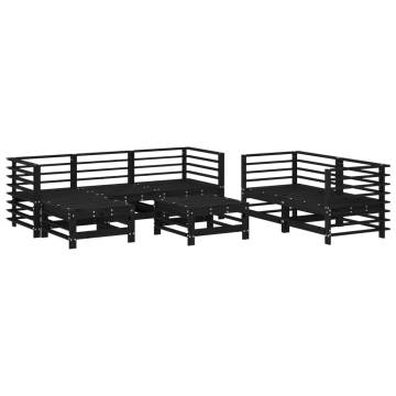 7 Piece Garden Lounge Set - Black Solid Wood Pine | HipoMarket