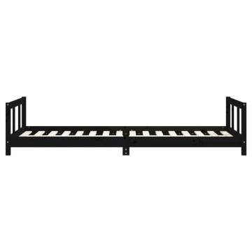 Kids Bed Frame Black 90x200 cm - Solid Pine Wood | Hipo Market