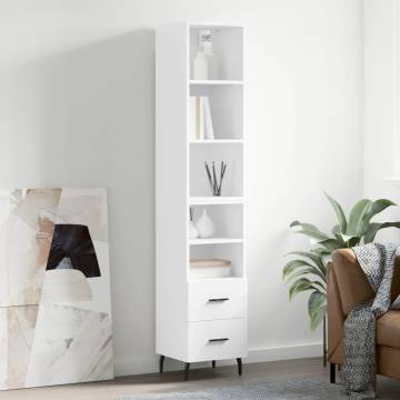 Stylish Highboard White - 34.5x34x180 cm Engineered Wood