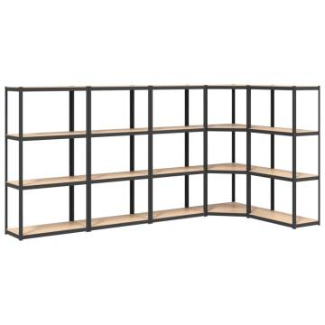 4-Layer Shelves Set - Anthracite Steel & Engineered Wood