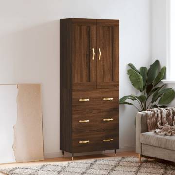 Stylish Highboard Brown Oak - 69.5x34x180 cm Engineered Wood