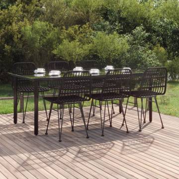 7 Piece Black Poly Rattan Garden Dining Set for Outdoor Spaces