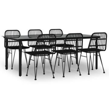 7 Piece Black Poly Rattan Garden Dining Set for Outdoor Spaces