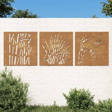 Garden Wall Decorations - Corten Steel Grass Design (3 pcs)