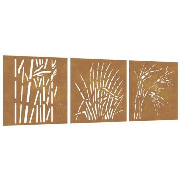 Garden Wall Decorations - Corten Steel Grass Design (3 pcs)