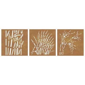 Garden Wall Decorations - Corten Steel Grass Design (3 pcs)