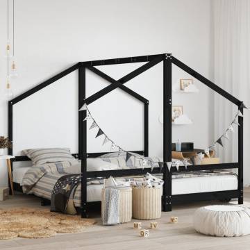 Kids Bed Frame Black 90x190 cm - Solid Pine Wood | HipoMarket