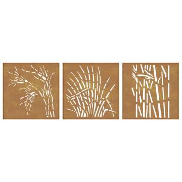 Garden Wall Decorations - Corten Steel Grass Design (3 pcs)