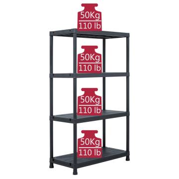 Black Storage Shelf Rack 200 kg | 80x40x138 cm | Durable Plastic