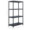 Black Storage Shelf Rack 200 kg | 80x40x138 cm | Durable Plastic