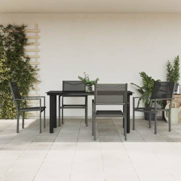 5 Piece Garden Dining Set - Black Steel & Textilene | HipoMarket