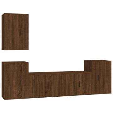 5 Piece TV Cabinet Set - Brown Oak Engineered Wood | HipoMarket