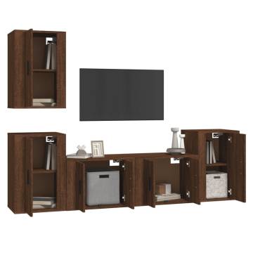 5 Piece TV Cabinet Set - Brown Oak Engineered Wood | HipoMarket