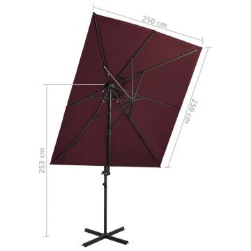 Cantilever Umbrella with Double Top Bordeaux Red 250x250 cm