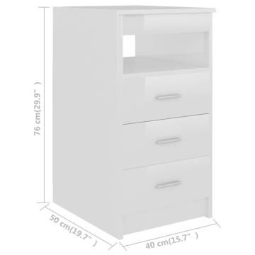 Stylish High Gloss White Drawer Cabinet - 40x50x76 cm