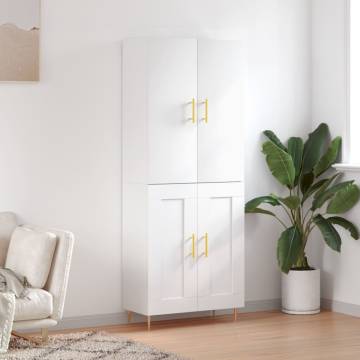 Stylish Highboard High Gloss White | 69.5x34x180 cm