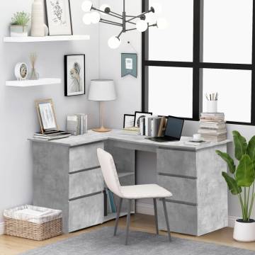 Corner Desk Concrete Grey - Stylish & Functional Workspace