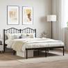 Robust Black Metal Bed Frame with Headboard - 135x190 cm Double