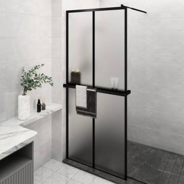 Black Walk-in Shower Wall with Shelf 100x195 cm - ESG Glass