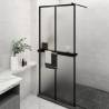 Walk-in Shower Wall with Shelf Black 100x195 cm ESG Glass&Aluminium Colour frosted Size 100 x 195 cm Model 2x2 grids 