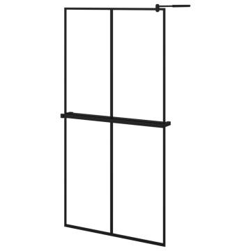 Black Walk-in Shower Wall with Shelf 100x195 cm - ESG Glass