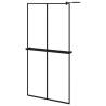 Black Walk-in Shower Wall with Shelf 100x195 cm - ESG Glass