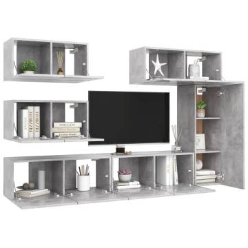 6 Piece Concrete Grey TV Cabinet Set | Stylish Storage Solution