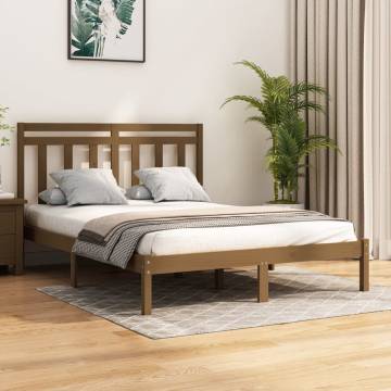 Honey Brown Solid Wood Bed Frame 120x190 cm - Classic Design