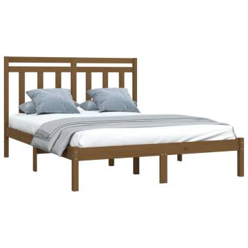 Honey Brown Solid Wood Bed Frame 120x190 cm - Classic Design