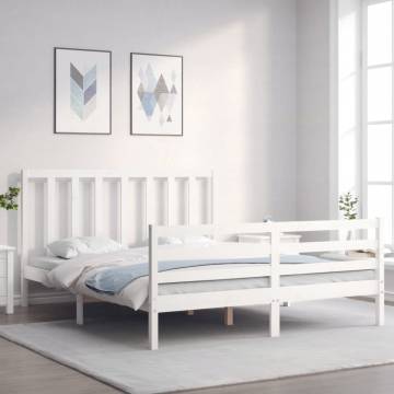 White King Size Bed Frame with Headboard - Solid Pine Wood