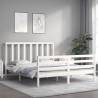 White King Size Bed Frame with Headboard - Solid Pine Wood