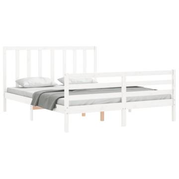 White King Size Bed Frame with Headboard - Solid Pine Wood