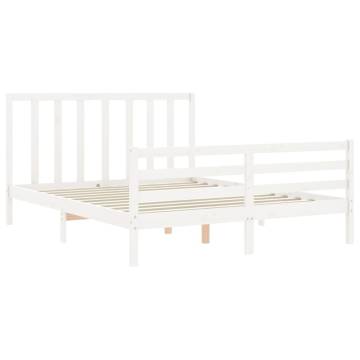 White King Size Bed Frame with Headboard - Solid Pine Wood