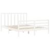 White King Size Bed Frame with Headboard - Solid Pine Wood