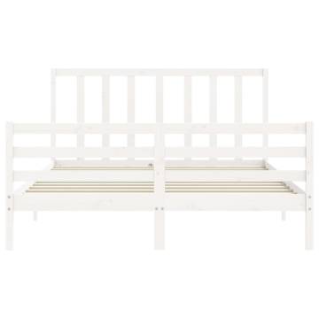 White King Size Bed Frame with Headboard - Solid Pine Wood