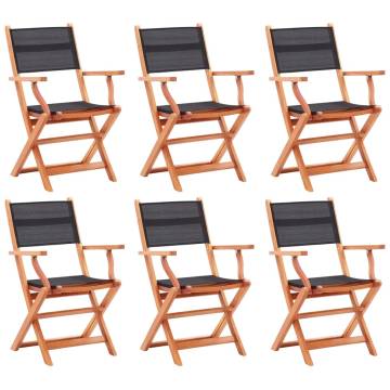 Folding Garden Chairs 6 Pcs - Black Eucalyptus & Textilene