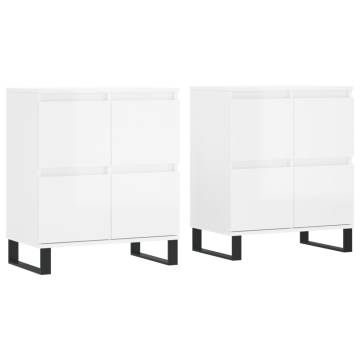 High Gloss White Sideboards - 2 pcs Durable Engineered Wood