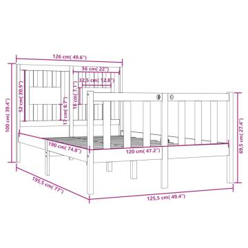 Black Solid Wood Bed Frame 120x190 cm - Small Double