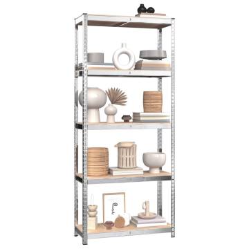 5-Layer Shelves (4 pcs) - Sturdy Silver Steel & Wood Storage