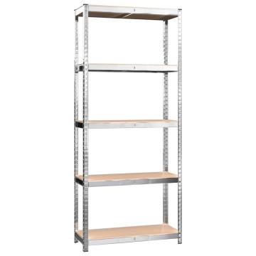 5-Layer Shelves (4 pcs) - Sturdy Silver Steel & Wood Storage