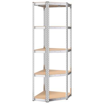 5-Layer Shelves (4 pcs) - Sturdy Silver Steel & Wood Storage