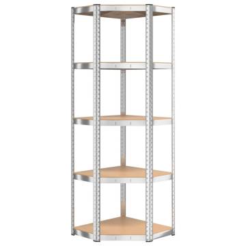 5-Layer Shelves (4 pcs) - Sturdy Silver Steel & Wood Storage