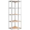 5-Layer Shelves (4 pcs) - Sturdy Silver Steel & Wood Storage