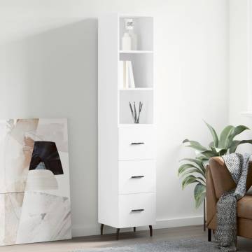 Elegant Highboard White - 34.5x34x180 cm Engineered Wood