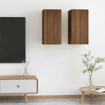 Stylish Brown Oak TV Cabinets - 2 Pcs - Modern Design