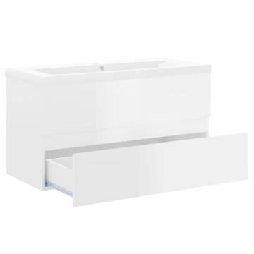 High Gloss White Sink Cabinet with Built-in Basin | HipoMarket